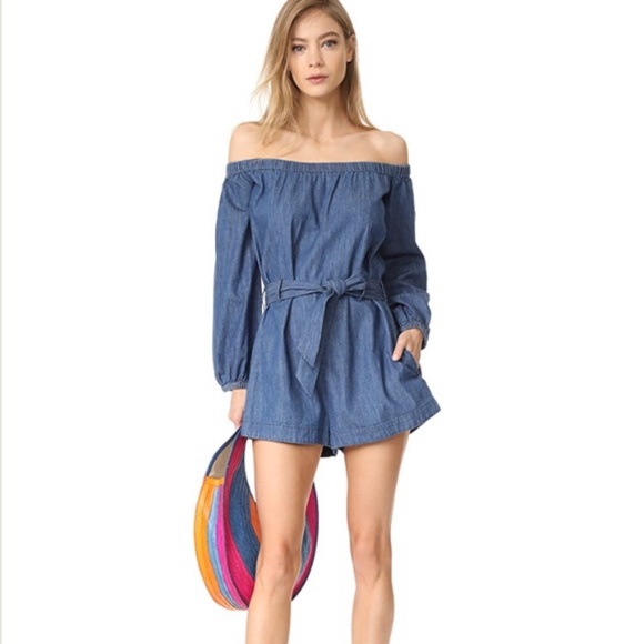 Free People Off Shoulder Denim Romper XS - Picture 2 of 2